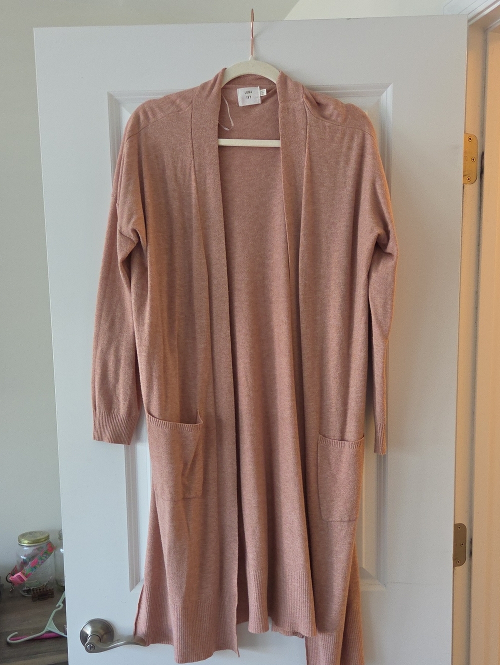 Long Open-Front Women's Cardigan Sweater - Blush Pink